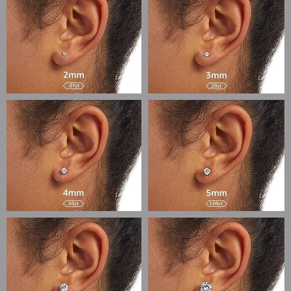 Plated Sterling Silver Cubic Zirconia Stud Earrings Round & Princess - Picture 6 of 6